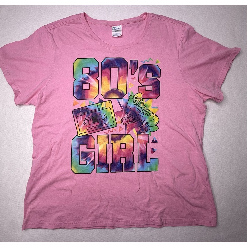80s Girl Retro T Shirt Women Sz XXL Pink Birthday Party Dance Skates Tape Music